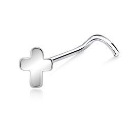 Plus Shaped Silver Curved Nose Stud NSKB-06